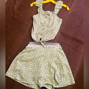 GIRLS LIGHT GREEN FLORAL SKIRT SET